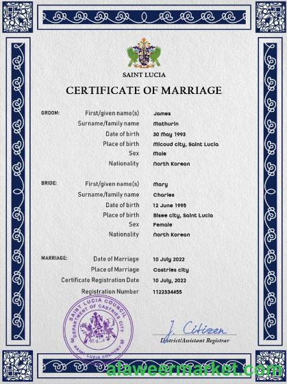 Saint Lucia marriage certificate PSD template